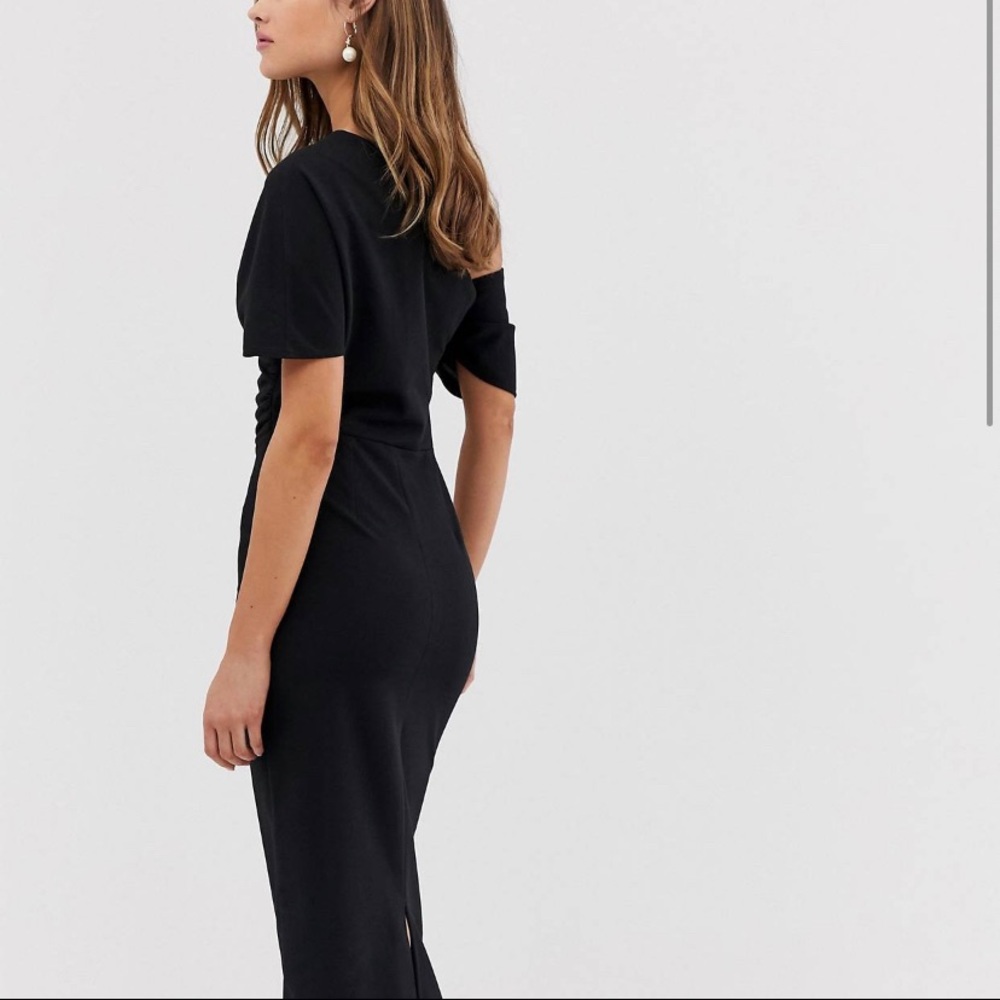 Pleated Shoulder Pencil Dress